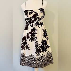Brown & White Strapless Floral Dress